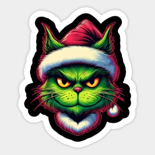 Cute Cat as The Grinch on Christmas Sticker